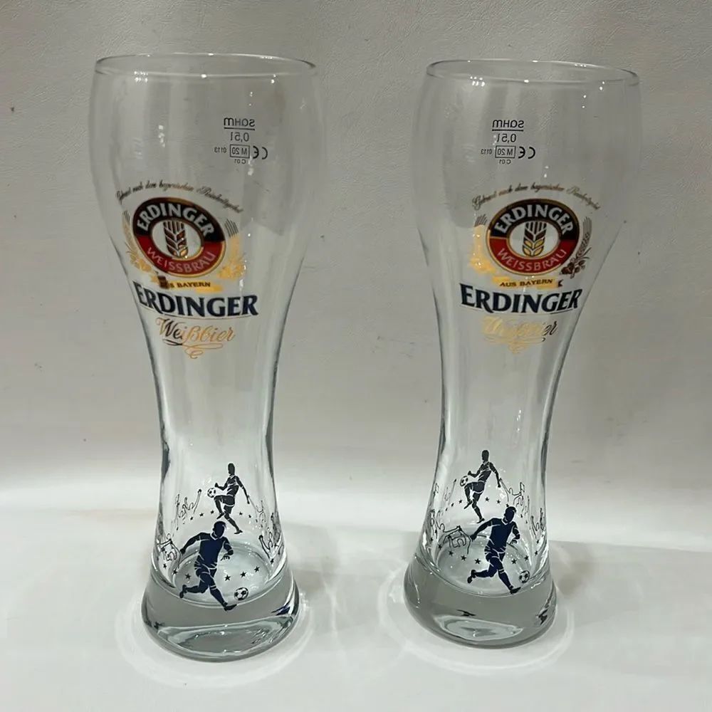 Erdinger Weissbrau Aus Bayern Glasses German Football World Cup Beer Set Of 2